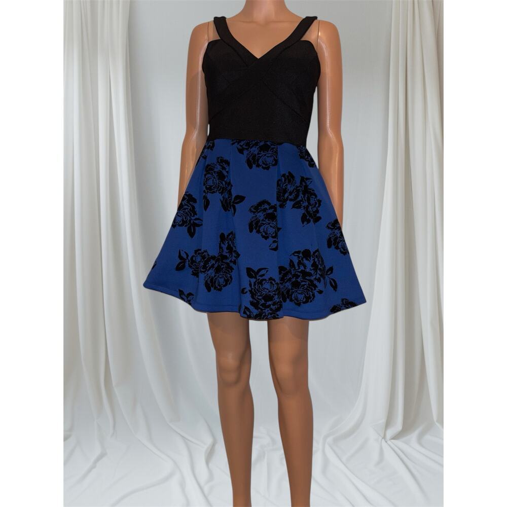 Crystal Doll Black/Blue Floral Party Dress Size 3